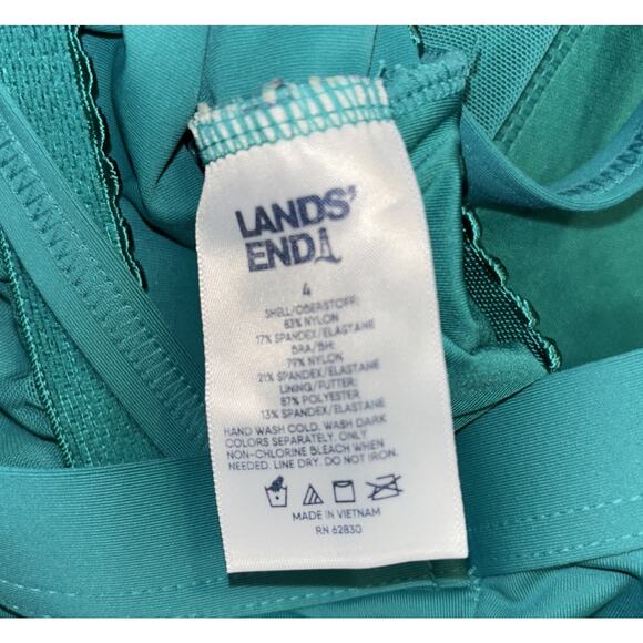 LANDS END Sz 4 Swimsuit Top Tankini Ruched Wireless Slimming Jade green - Picture 3 of 6